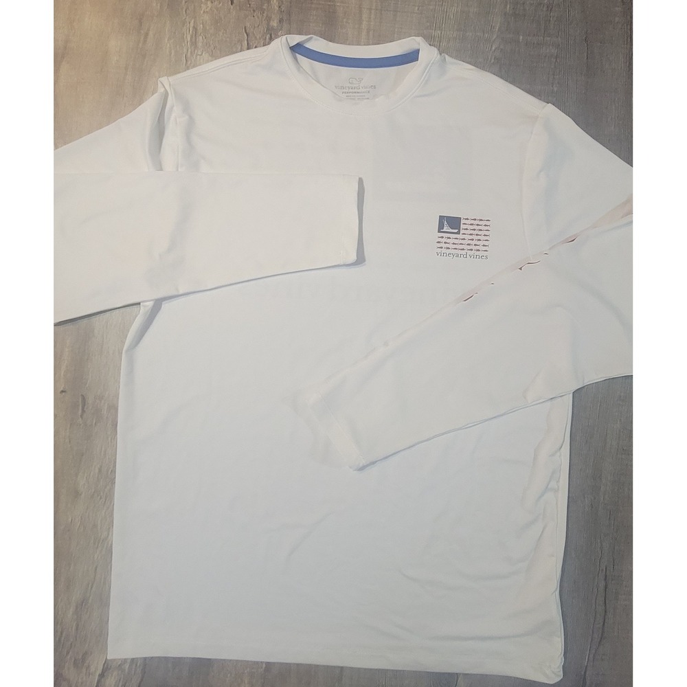 Vineyard‎ Vines Performance Shirt Boys XL White Long Sleeve Fishing Boat Graphic